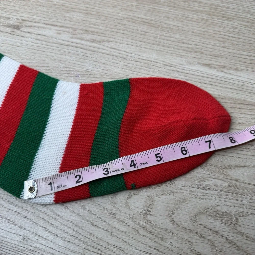Vintage Knit Christmas Stockings Red‎ Green & White Striped Holiday Classic 21